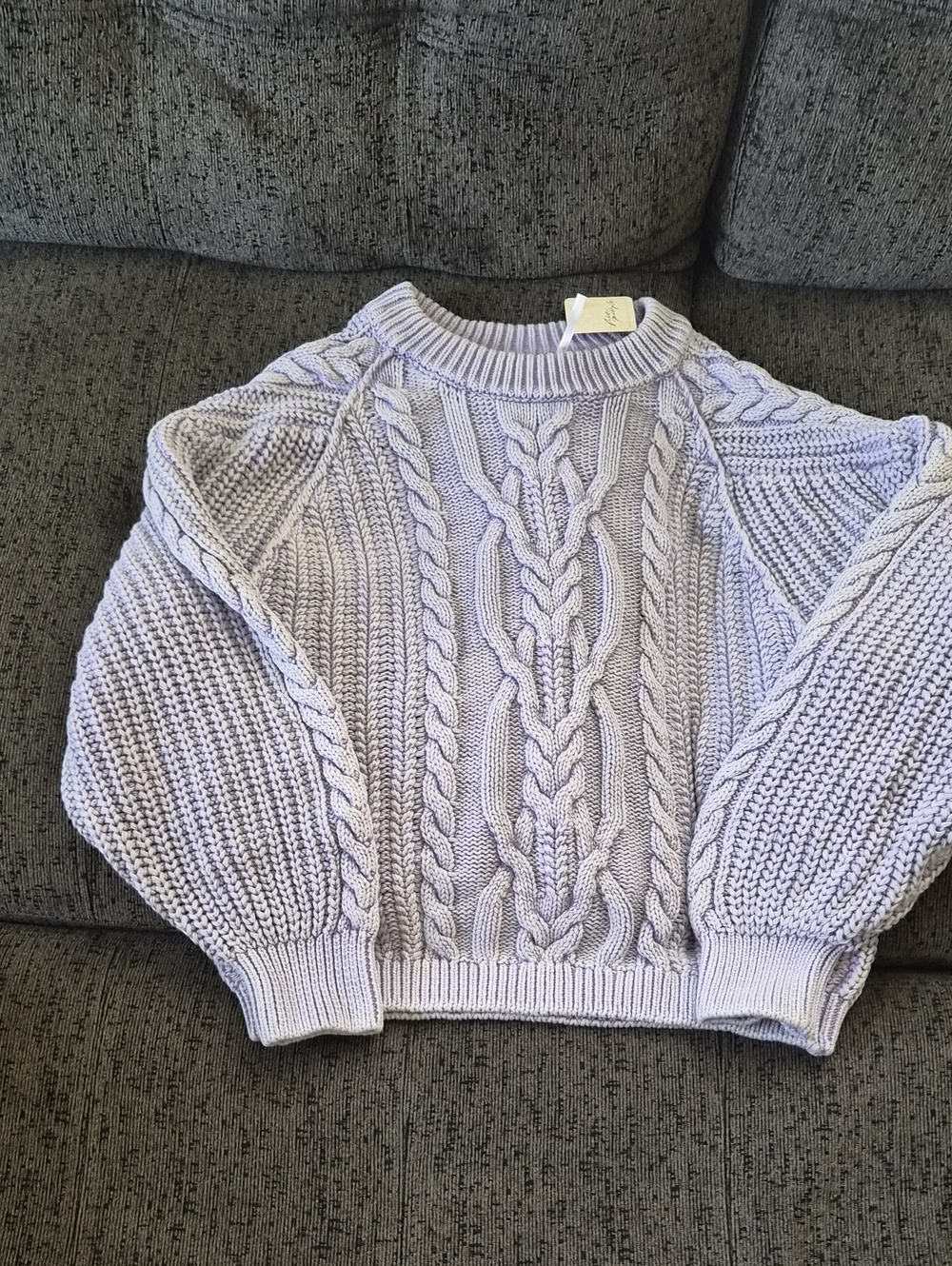 Free People Lilac Cable Knit Crewneck Sweater